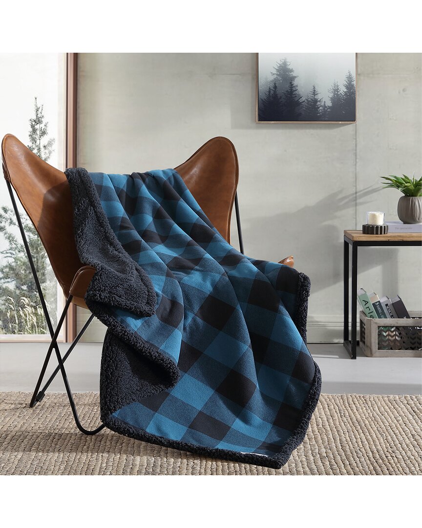 Eddie Bauer Cabin Plaid 100% Cotton Flannel-reversible Throw Blanket In Blue