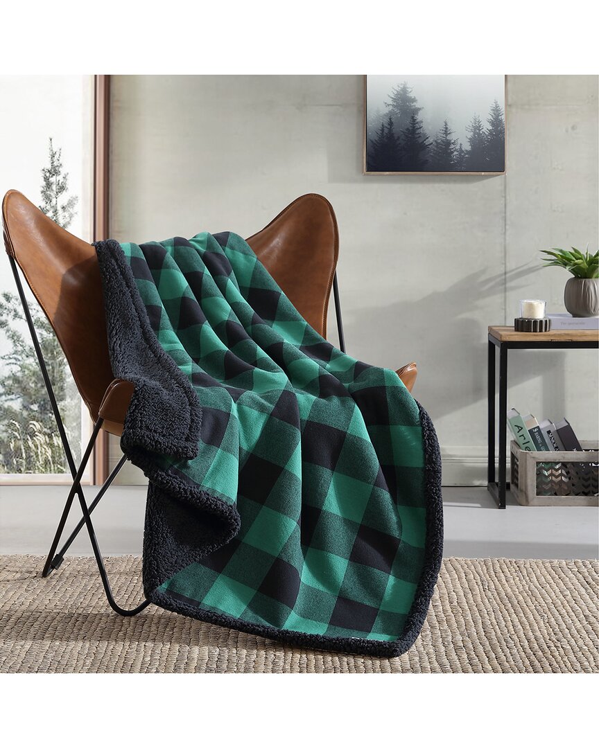 Eddie Bauer Cabin Plaid 100% Cotton Flannel-reversible Throw Blanket In Green