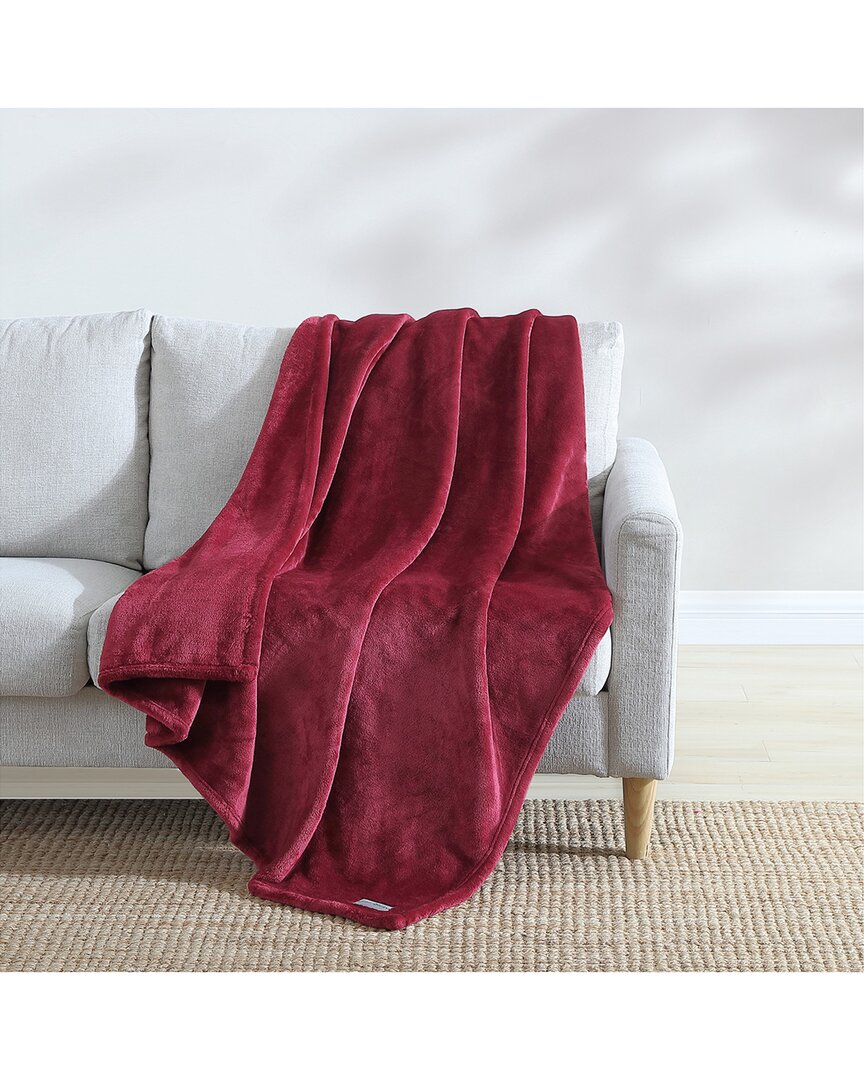 Eddie Bauer Ultra Lux Plush Solid Plush-reversible Throw Blanket In Red