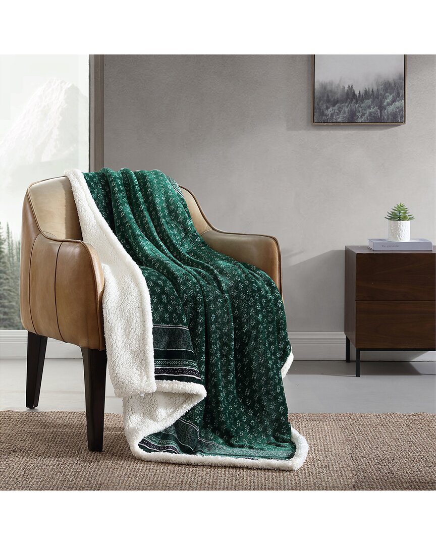 Eddie Bauer Fair Isle Ultra Soft Plush Fleece-reversible Throw Blanket In Green