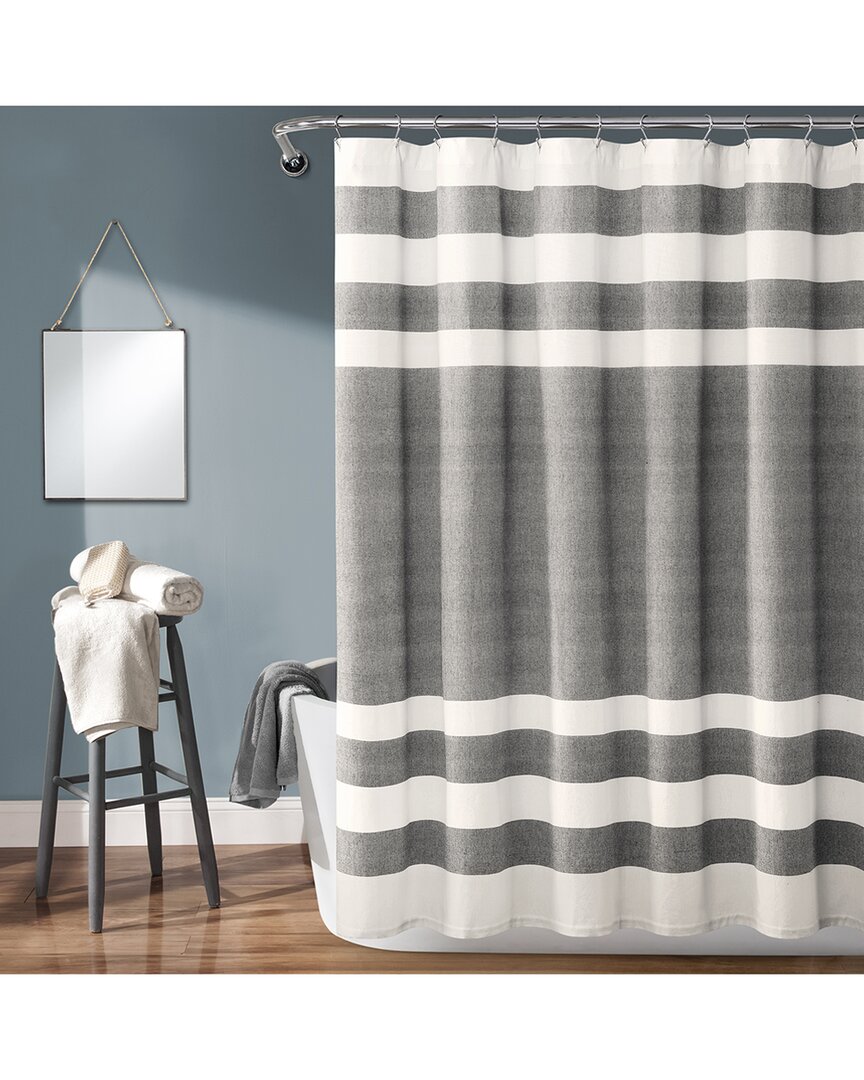 Lush Decor Fashion Cape Cod Stripe Yarn Dyed Cotton Shower Curtain In Gray