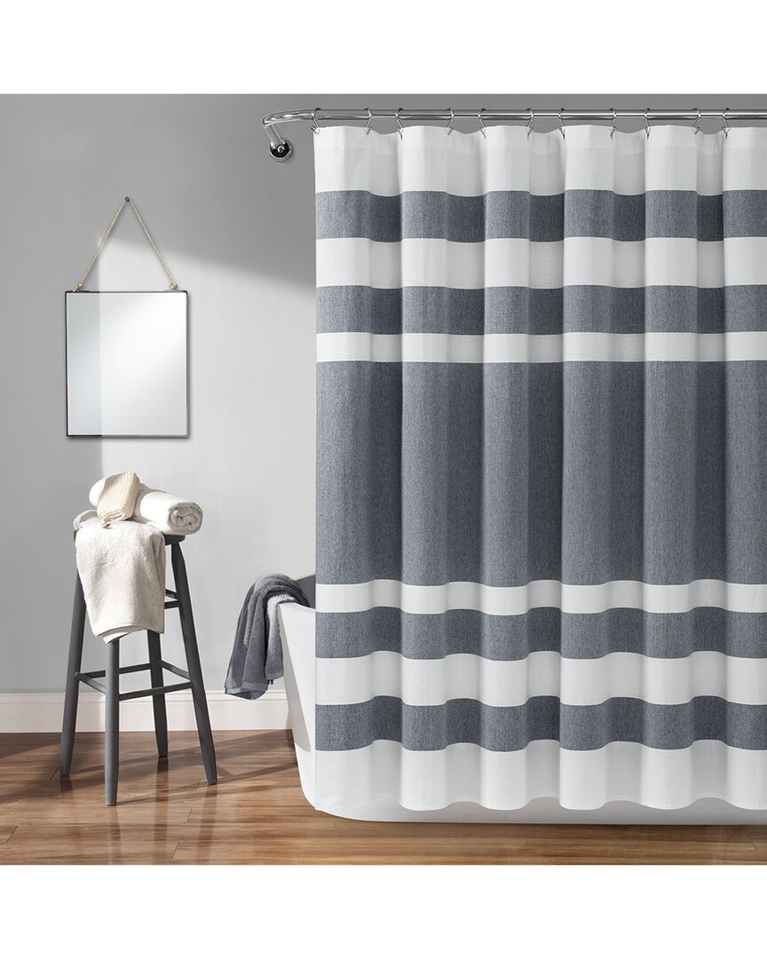 Lush Decor Fashion Cape Cod Stripe Yarn Dyed Cotton Shower Curtain In Navy