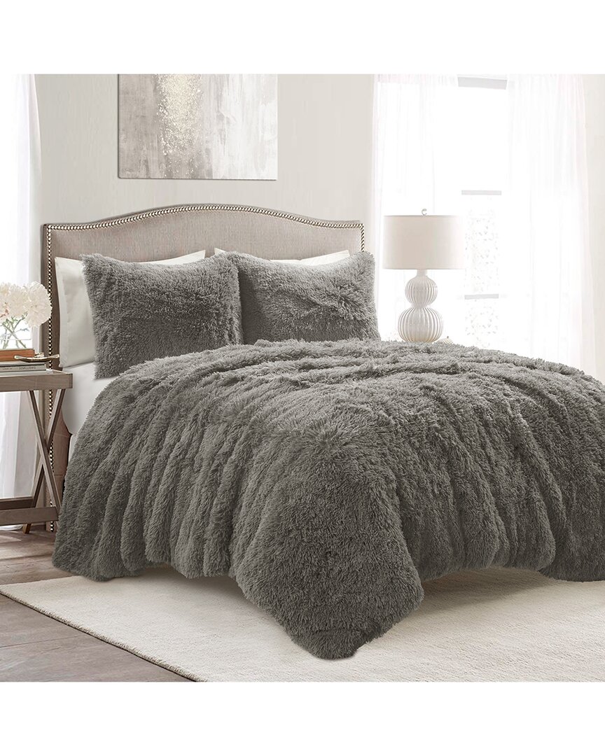 Lush Decor Fashion Emma Faux Fur Oversized Comforter In Gray