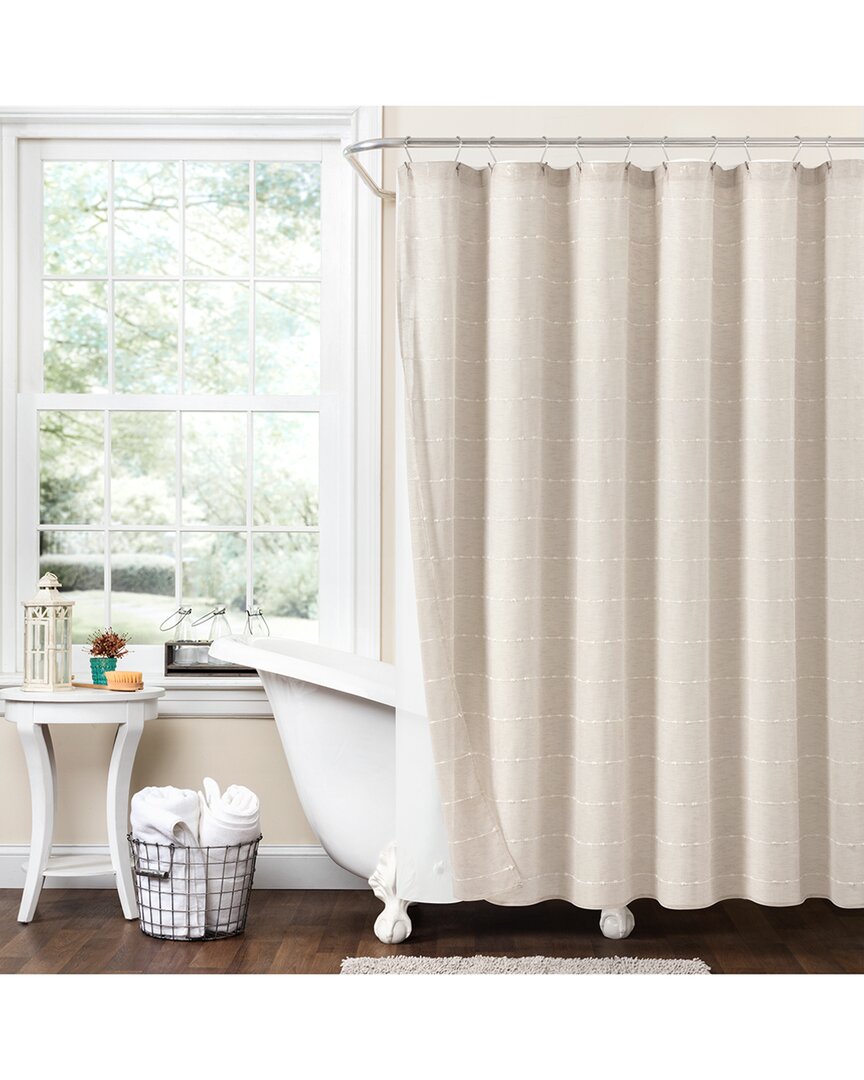 Lush Decor Fashion Farmhouse Textured Sheer With Peva Lining Shower Curtain In Beige