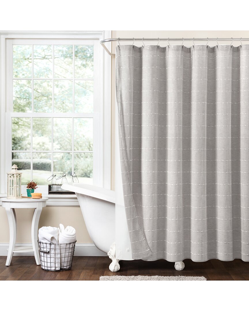Lush Decor Fashion Farmhouse Textured Sheer With Peva Lining Shower Curtain In Gray