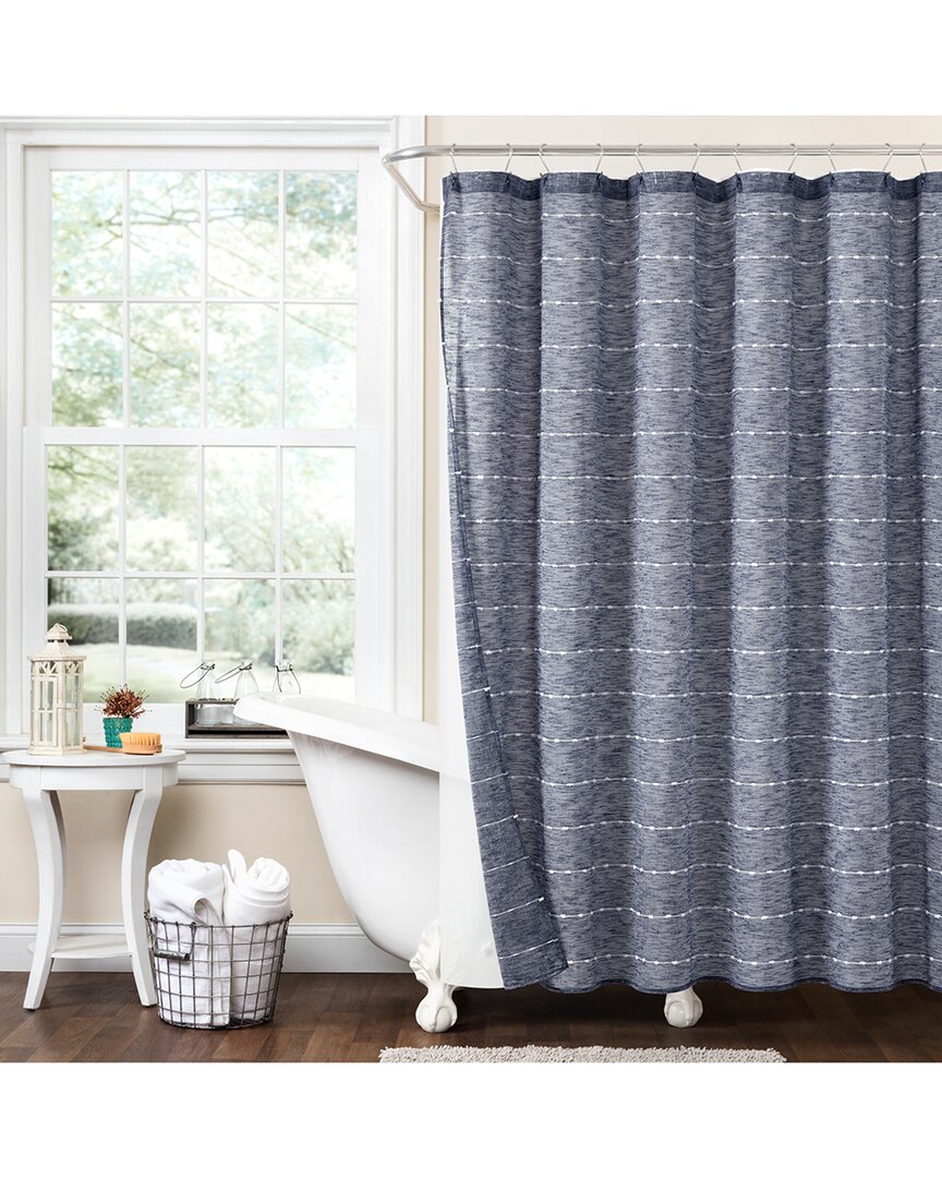 Lush Decor Fashion Farmhouse Textured Sheer With Peva Lining Shower Curtain In Navy