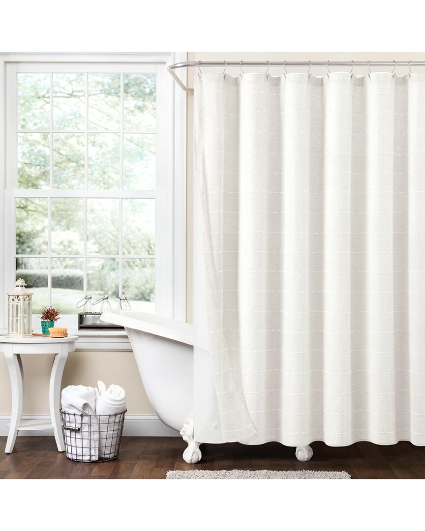 Lush Decor Fashion Farmhouse Textured Sheer With Peva Lining Shower Curtain In White