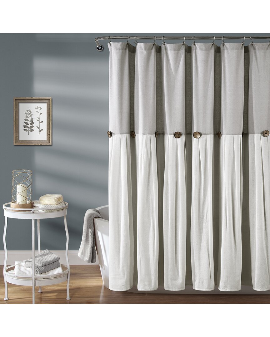 Lush Decor Fashion Linen Button Shower Curtain In Gray