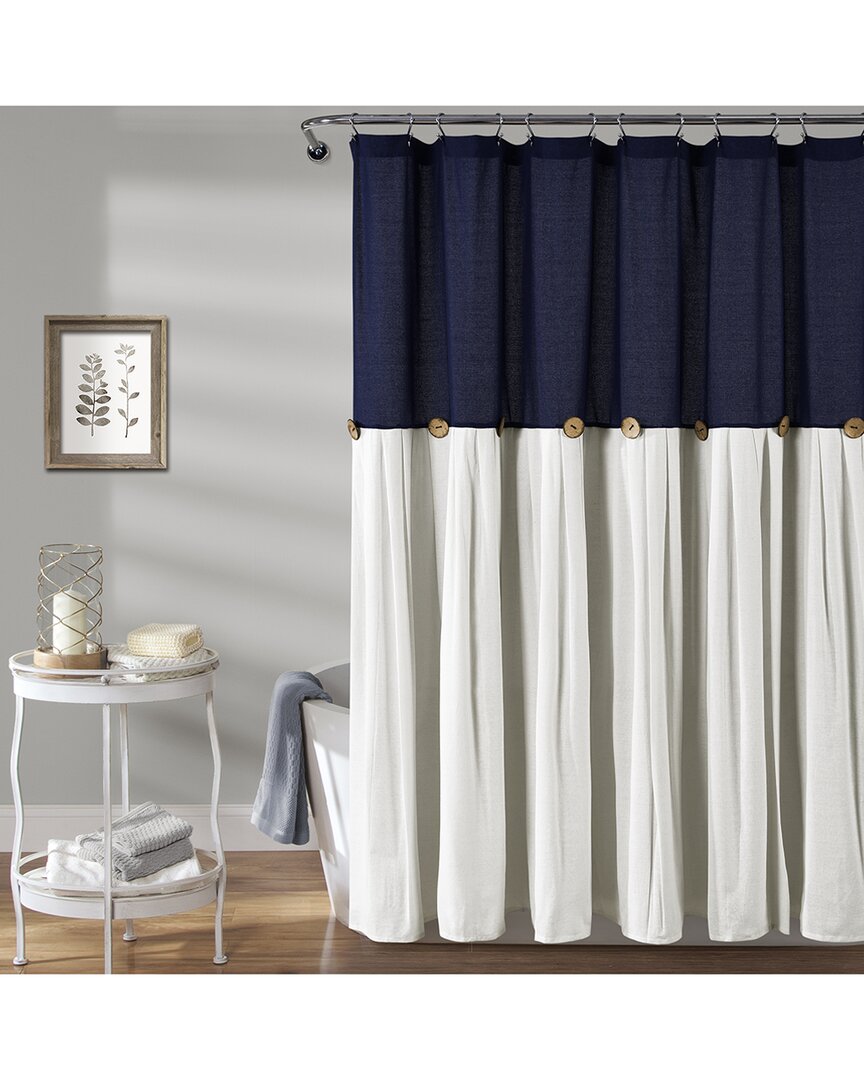 Lush Decor Fashion Linen Button Shower Curtain In Navy