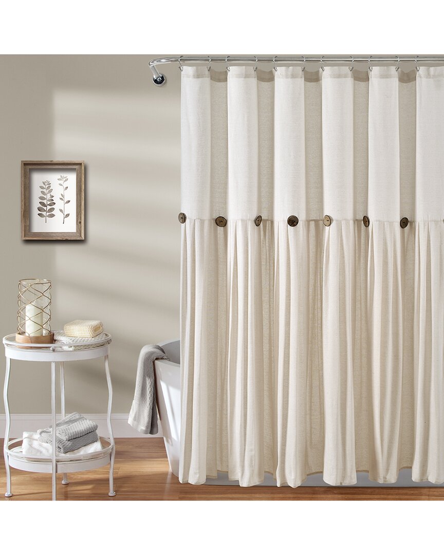 Lush Decor Fashion Linen Button Shower Curtain In White