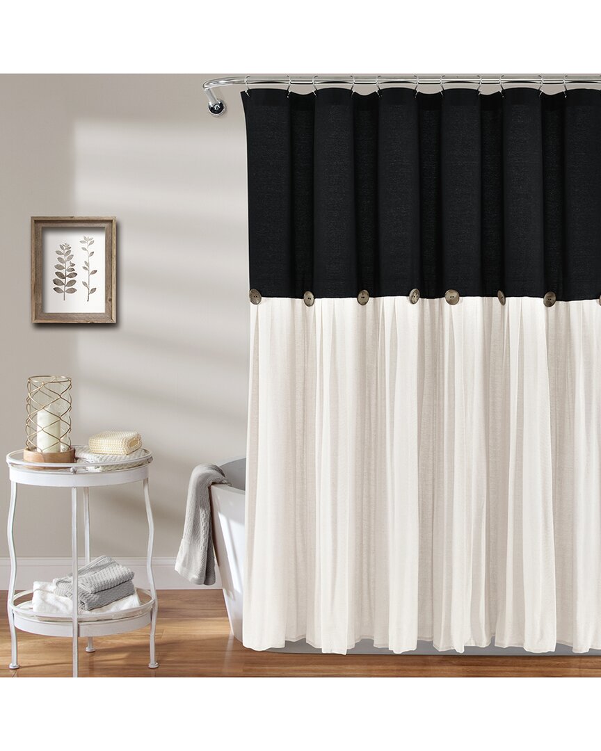 Lush Decor Fashion Linen Button Shower Curtain In Black