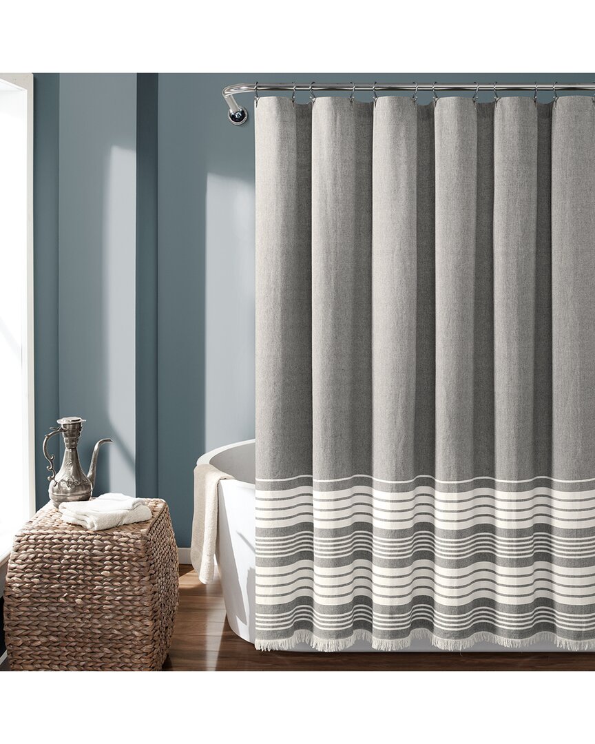 Lush Decor Fashion Nantucket Yarn Dyed Cotton Tassel Fringe Shower Curtain In Gray