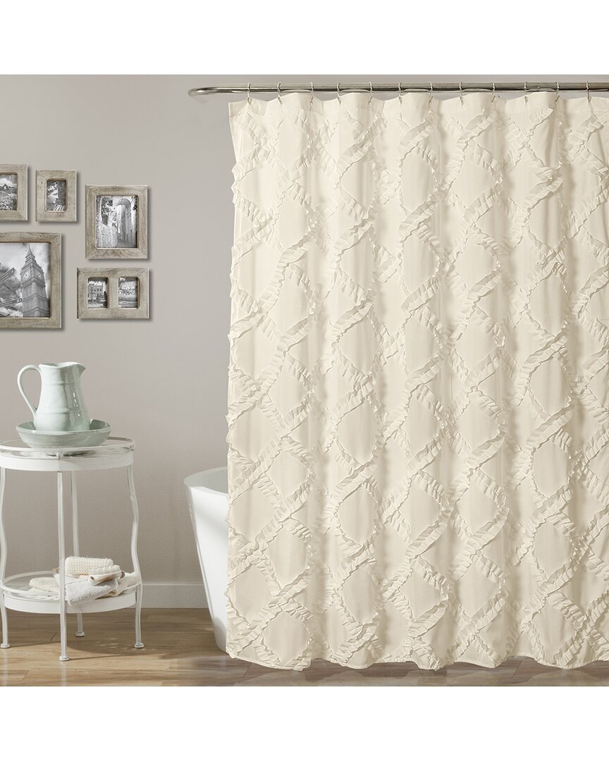 Lush Decor Fashion Ruffle Diamond Shower Curtain In Ivory