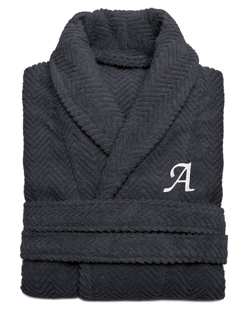 Linum Home Textiles Unisex Herringbone Weave Bathrobe (monogram In Blue