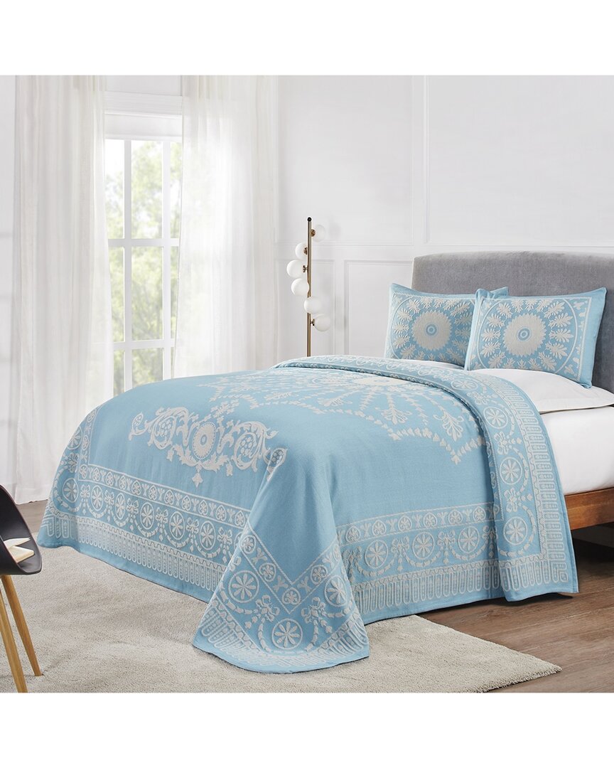 Superior Kymbal Traditional Medallion Lightweight Woven Jacquard Oversized Bedspread Set In Aqua