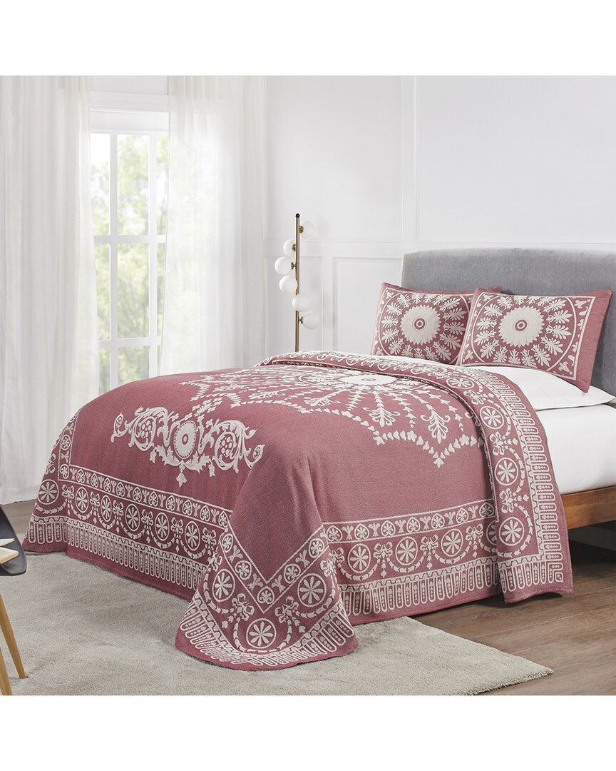 Superior Kymbal Traditional Medallion Lightweight Woven Jacquard Oversized Bedspread Set In Red