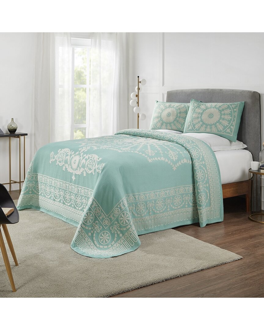 Superior Kymbal Traditional Medallion Lightweight Woven Jacquard Oversized Bedspread Set In Turquoise