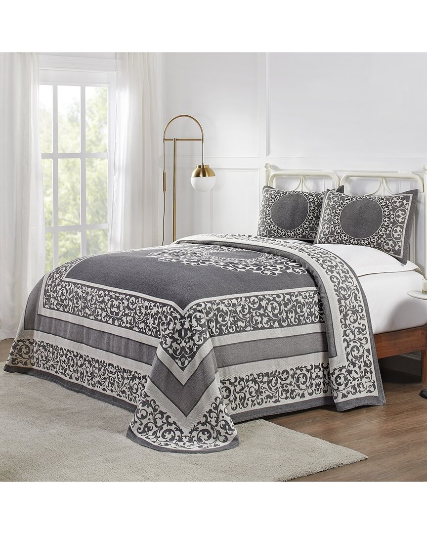Superior Lyron Boho Mandala Lightweight Woven Jacquard Oversized Bedspread And Sham Set In Charcoal
