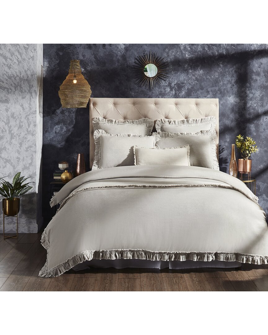 Orchids Lux Home Ruffle European Linen Duvet Cover In Neutral