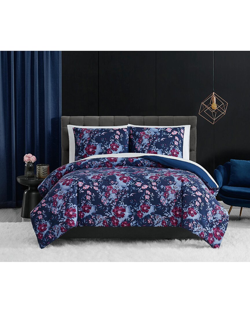 Badgley Mischka Home Midnight Garden Duvet Cover Set In Blue