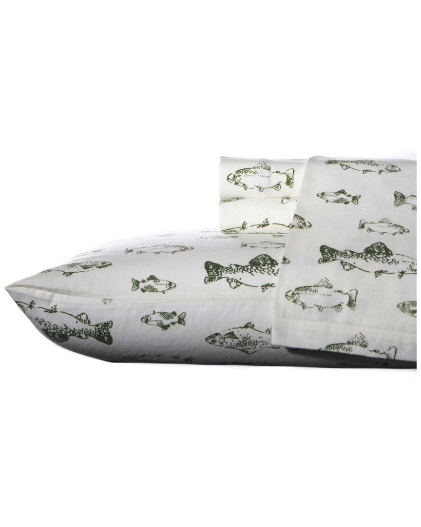 Eddie Bauer Discontinued School Of Fish Dark Pine Flannel Sheet In Animal Print