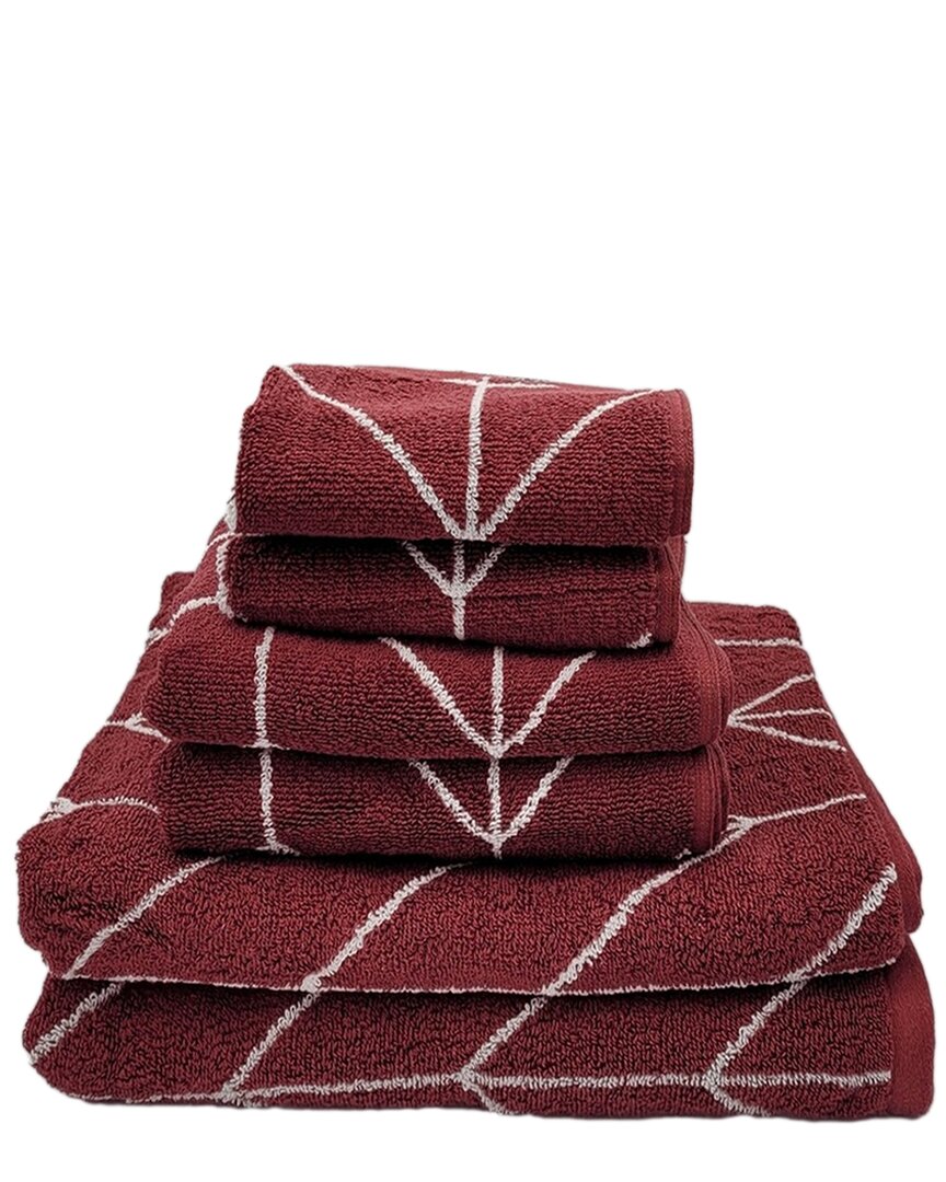 Knightsbridge 6pc Yarn Dyed Jacquard Towel Set In Red