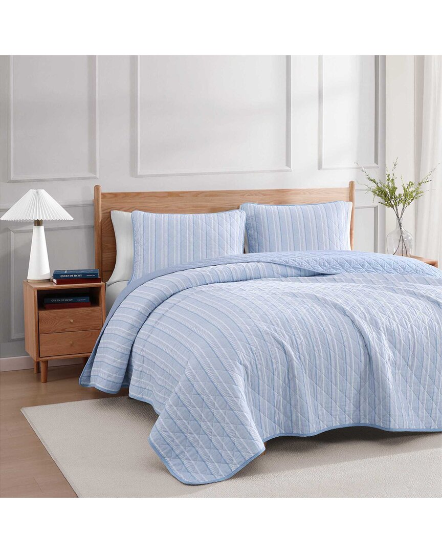 Tommy Hilfiger Sailing Stripe Cotton Quilt Set In Blue