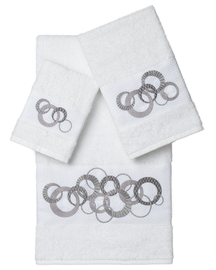 Linum Home Textiles Turkish Cotton Annabelle 3pc Embellished Towel Set In White