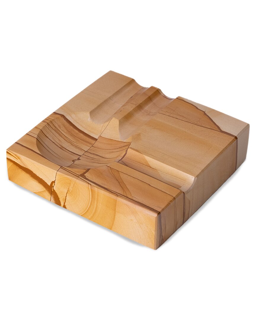 Bey-berk Dylan Two Cigar Marble Ashtray In Brown