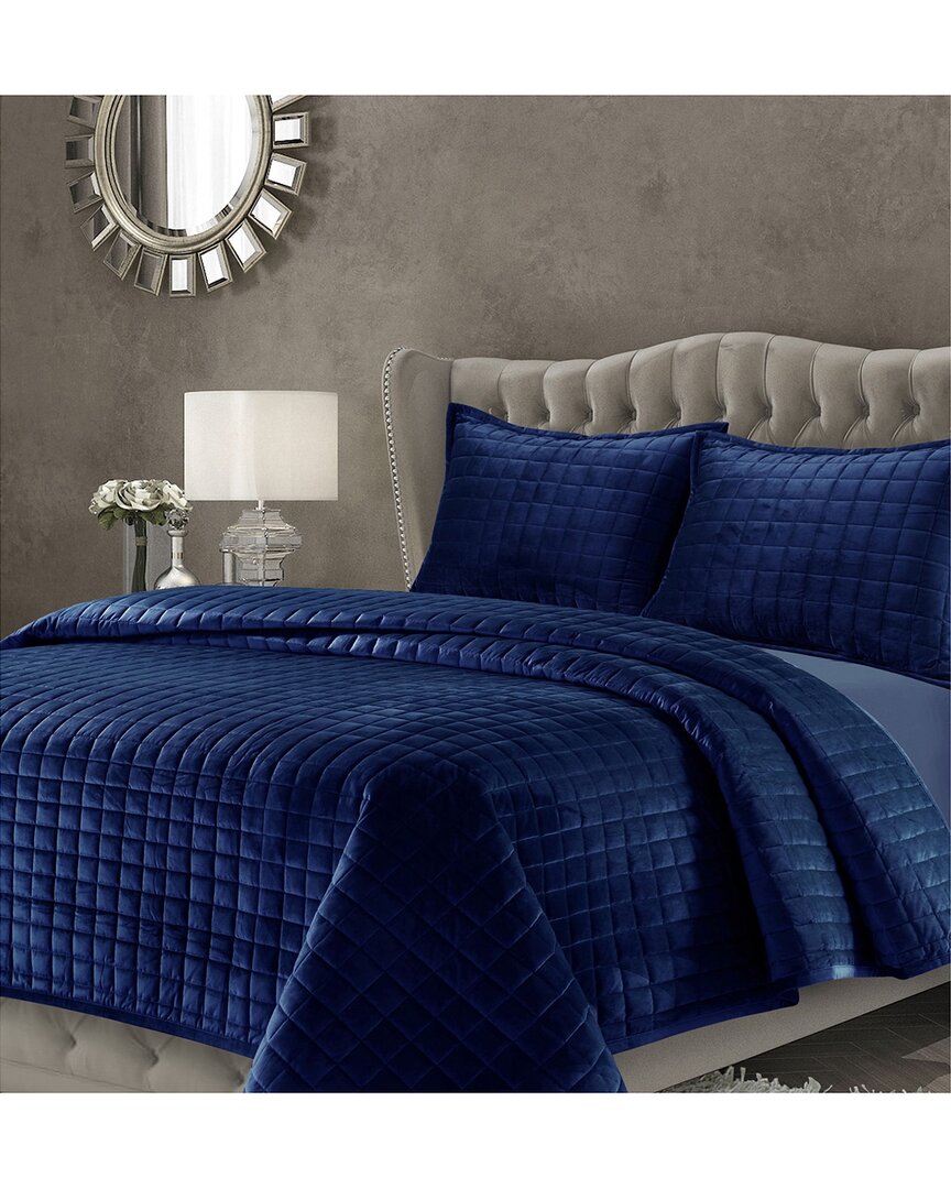 Tribeca Living Florence Velvet Oversized Quilt Set In Navy