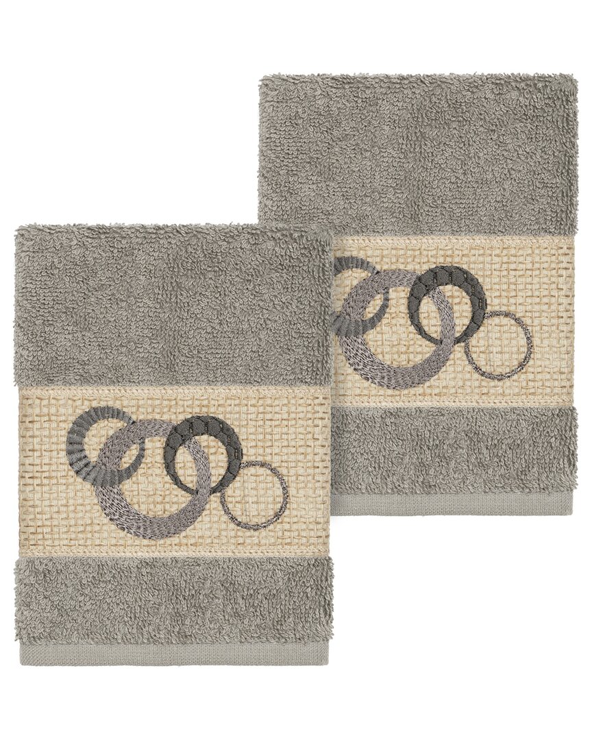 Linum Home Textiles Turkish Cotton Annabelle 2pc Embellished Washcloth Set In Grey