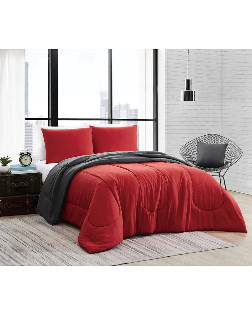 Fubu Solid Brushed Reversible Red/charcoal Grey Comforter Set