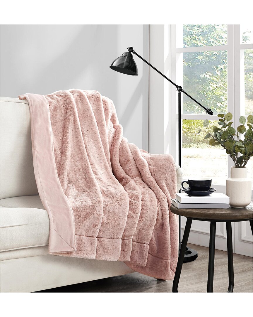 Vince Camuto Soft Faux Rabbit Fur Throw In Gift Box In Blush