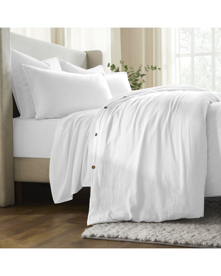 Superior Chloe 100% Cotton Linen Texture Vintage Wash Solid Percale Duvet Cover Set In White