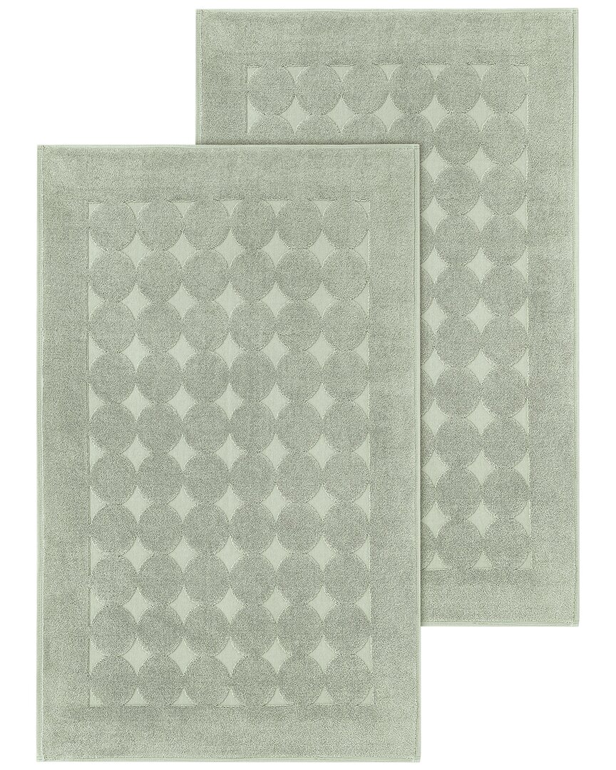 Linum Home Textiles Set Of 2 Turkish Cotton Sinemis Circle Design Bath Mats In Green