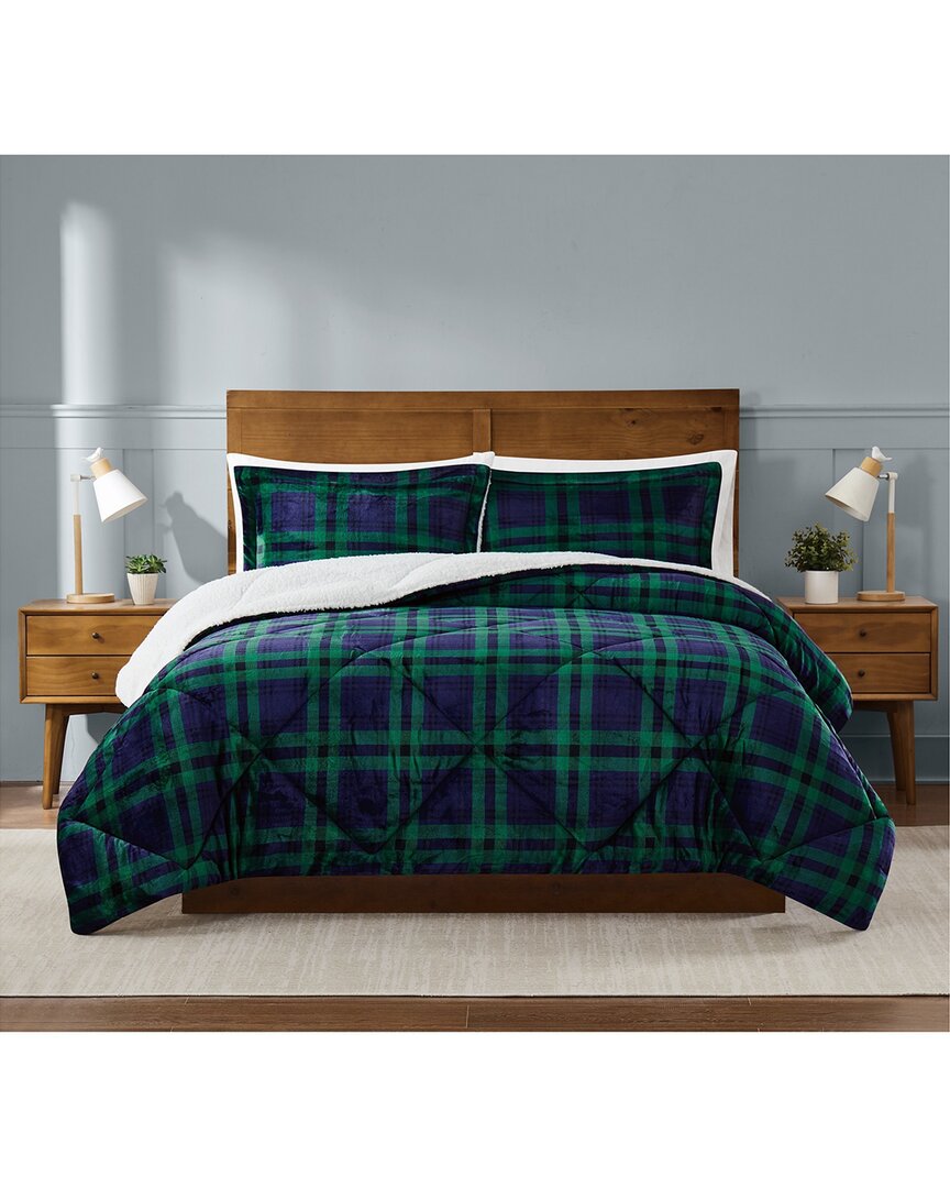 Truly Soft Cuddle Warmth Tartan Plaid Comforter Set In Blue