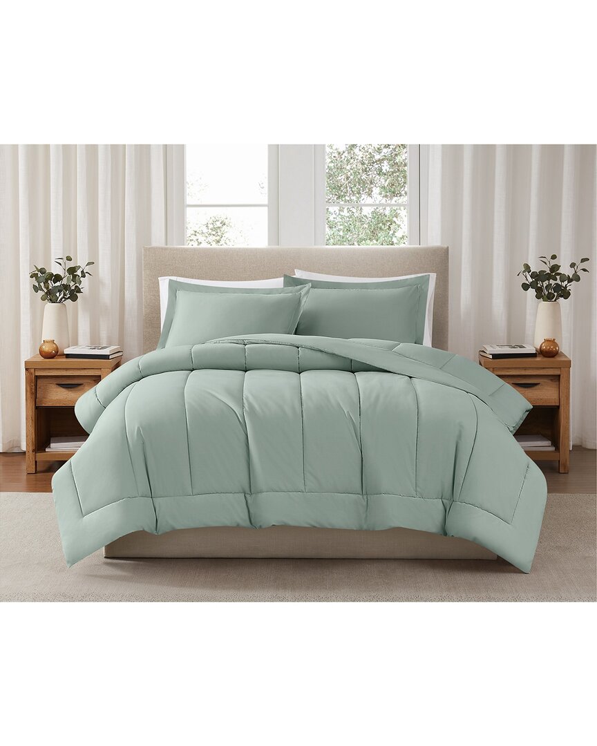 Brooklyn Loom Solid Cotton Percale Comforter Set In Blue