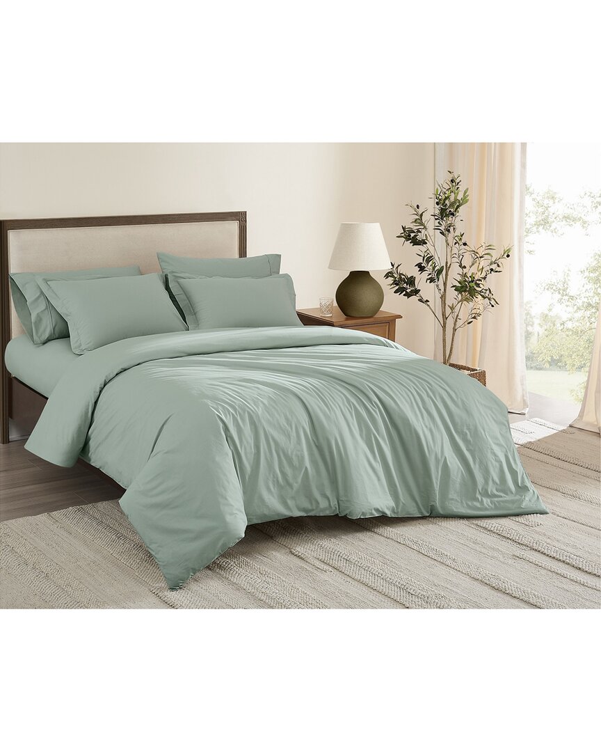 Brooklyn Loom Solid Cotton Percale Duvet Set In Green