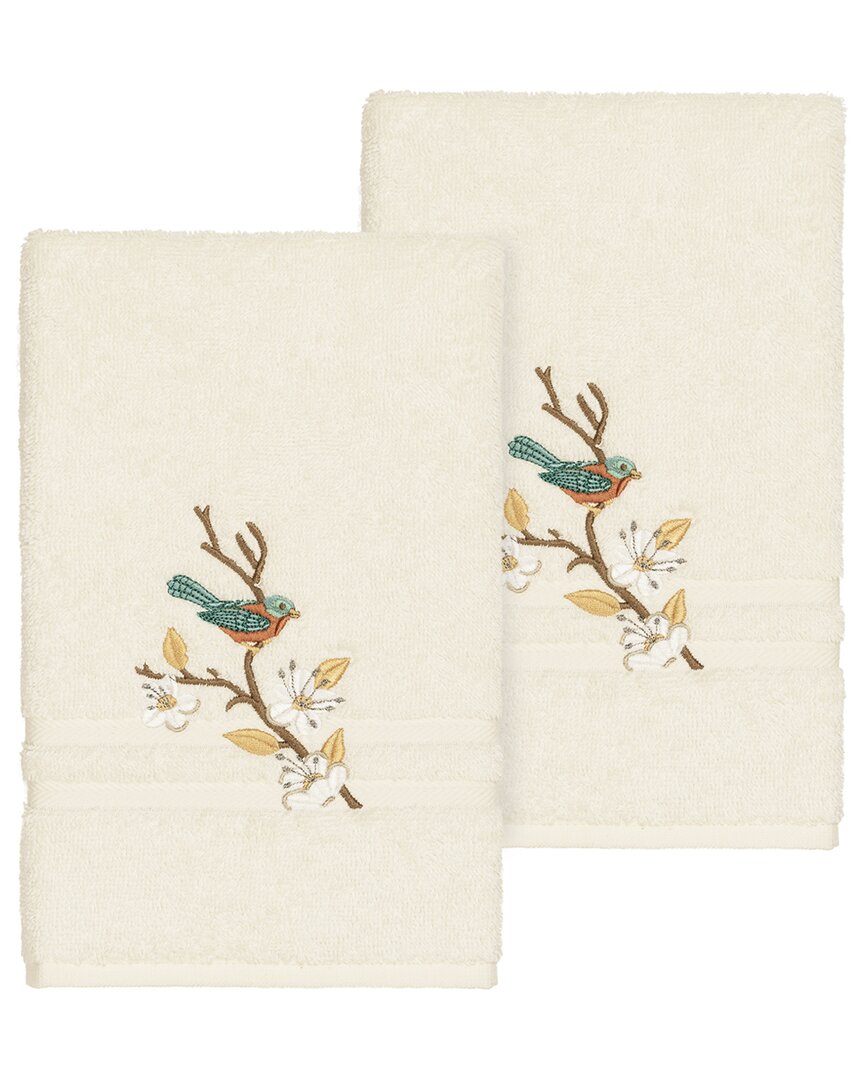 Linum Home Textiles Turkish Cotton Spring Time 2pc Embellished Hand Towel Set In Cream