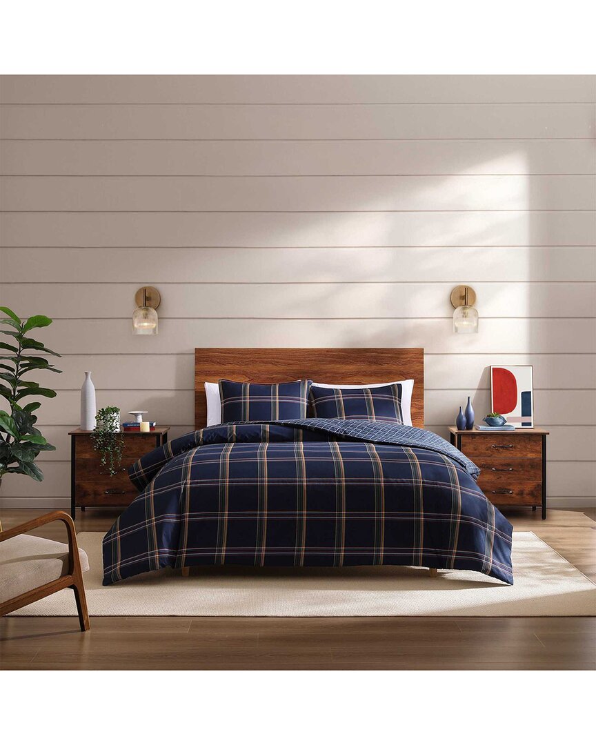 Tommy Hilfiger Beacon Plaid 100% Cotton Printed Cotton Percale Du In Blue