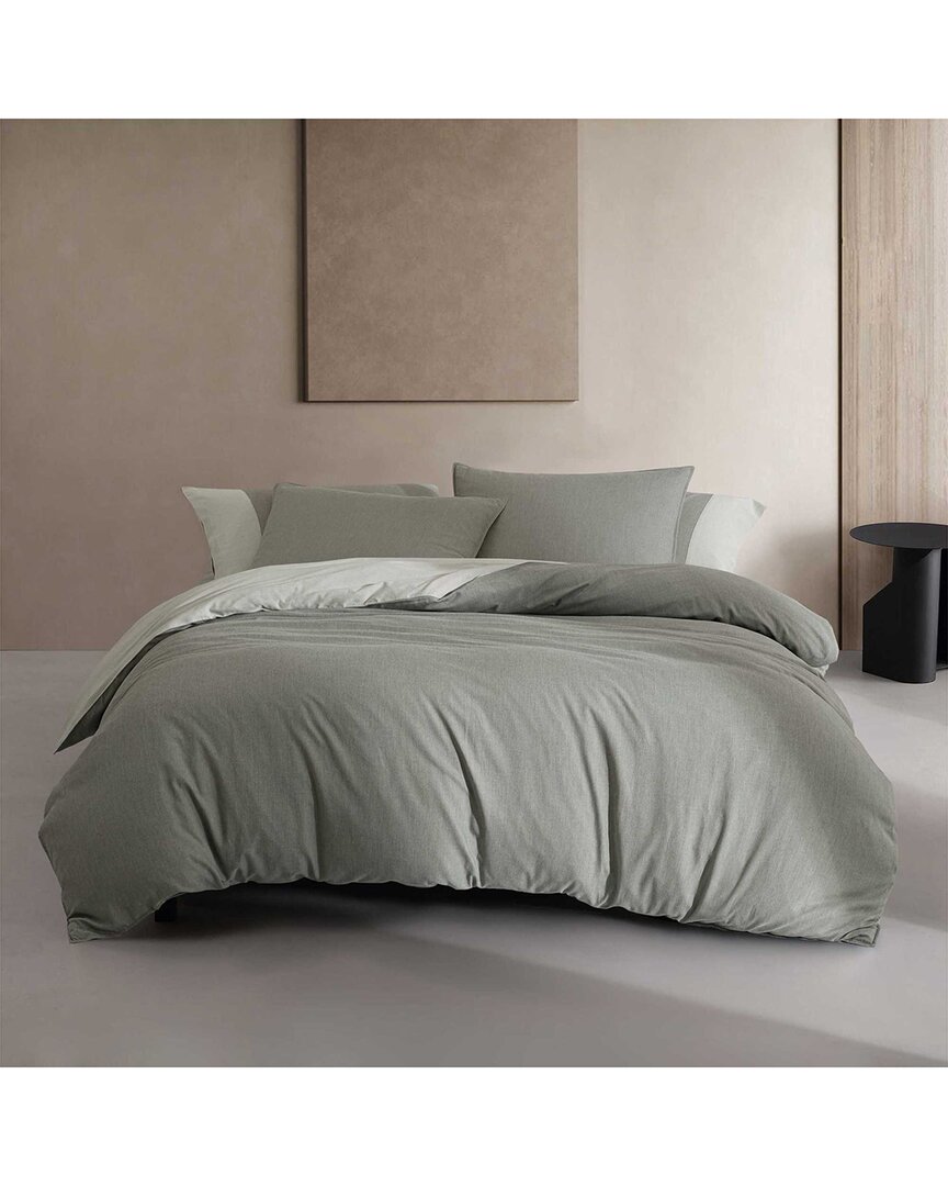 Calvin Klein Contrast Weave Cotton Blend Sateen Duvet Set - Gre In Green