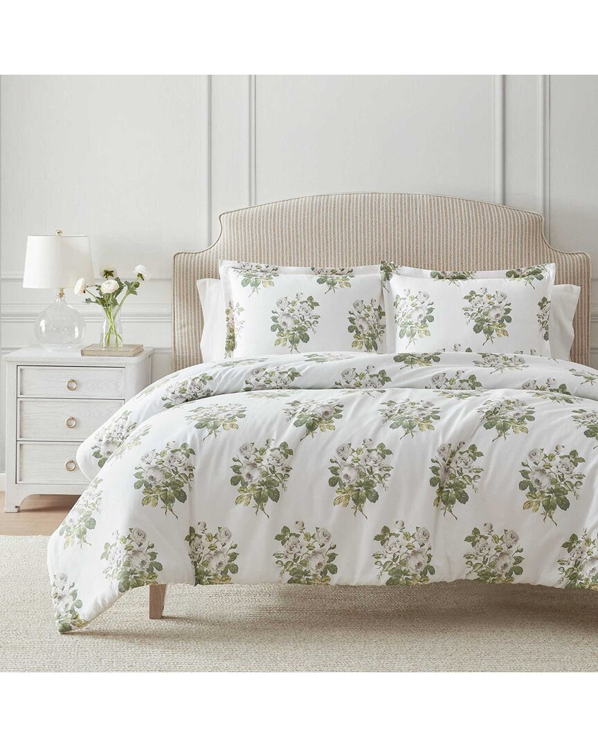 Martha Stewart Eloise Floral 100% Cotton Sateen Comforter Set In White