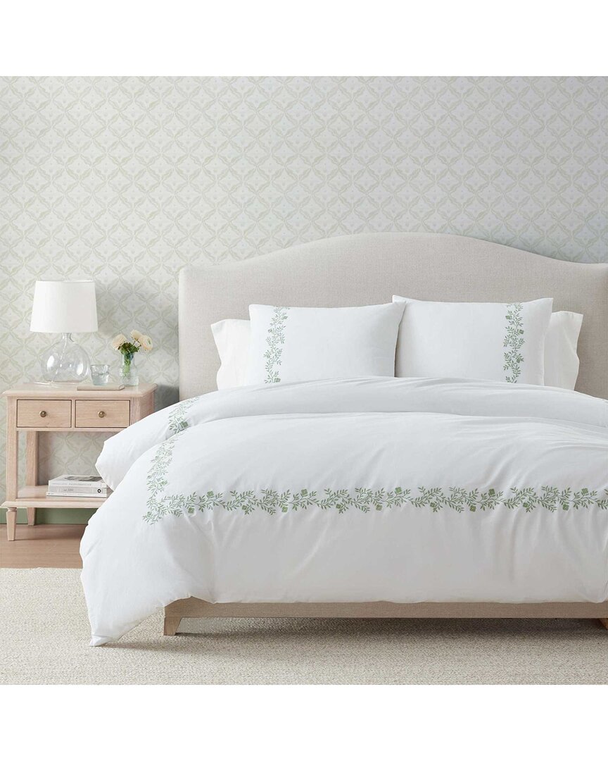 Martha Stewart Garden Path Embroidery 100% Cotton Comforter Set In Green