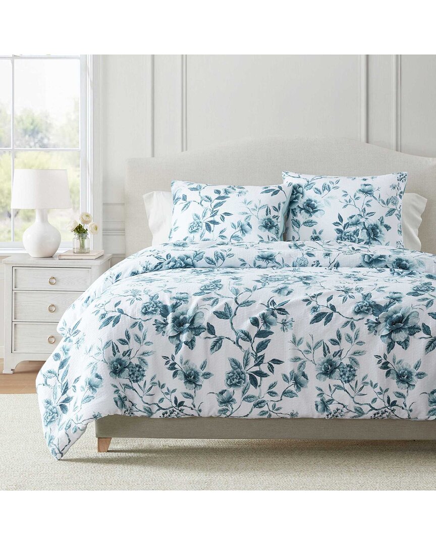 Martha Stewart 258 Thread Count Vivian Floral 100% Cotton Jacquard Comforter  Set