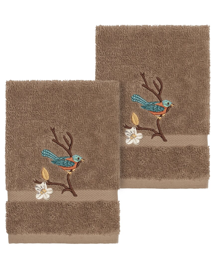 Linum Home Textiles Turkish Cotton Spring Time 2pc Embellished Washcloth Set In Beige