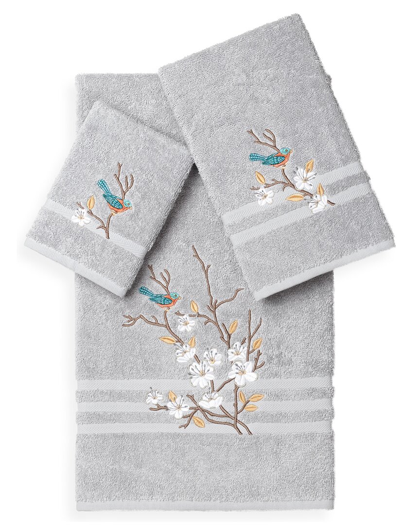 Linum Home Textiles Turkish Cotton Spring Time 3pc Embellished Towel Set In Grey