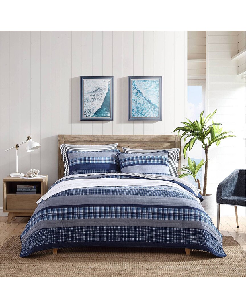 Shop Nautica Addison 100% Cotton Reversible Quilt Set In Blue