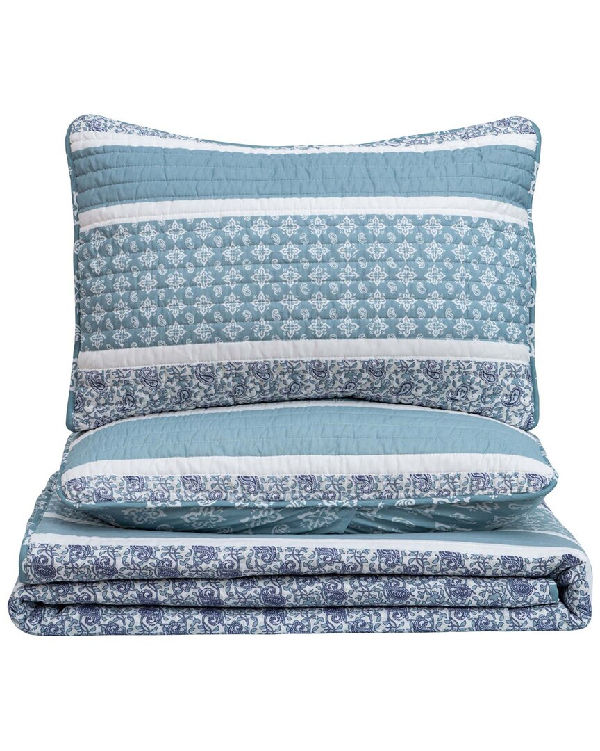 Linery & Co Stripe & Paisley Microfiber Quilt Set With Shams In Blue