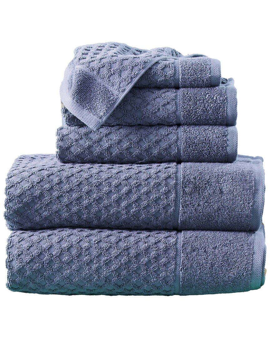 Linery & Co Cotton Diamond Waffle Texture Bath Towels In Blue