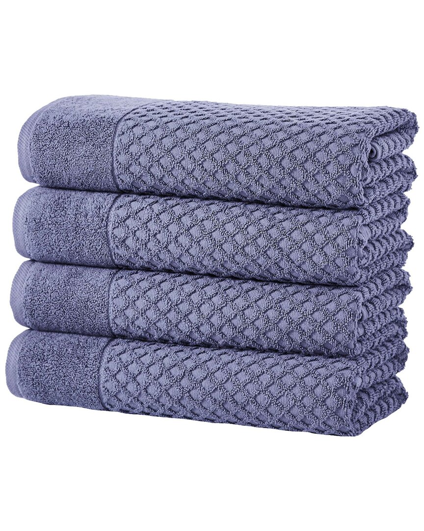 Linery & Co Cotton Diamond Waffle Texture Bath Towels In Purple